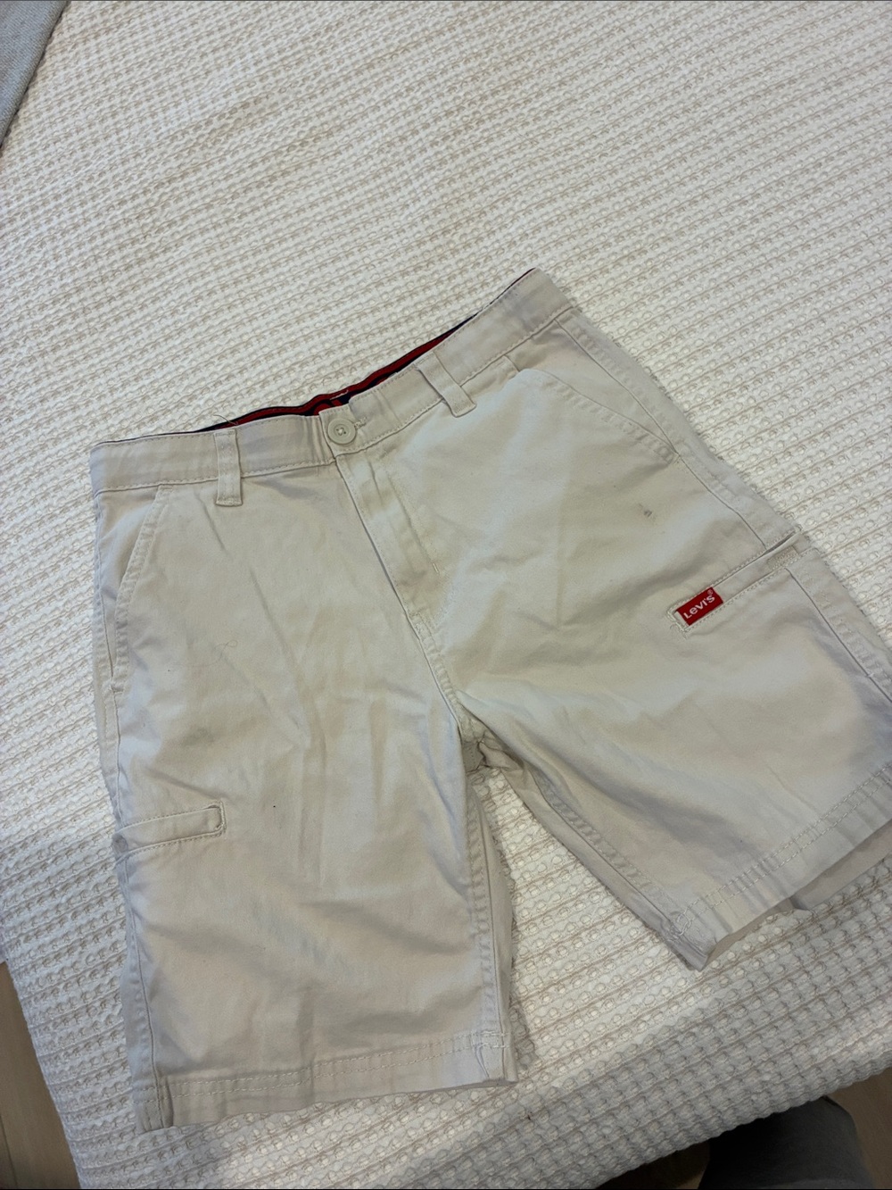 Levi's Cream Cargo Shorts with Red Accent
